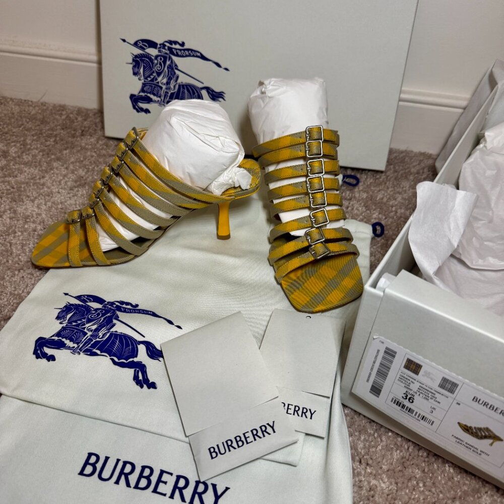 $750 off Burberry Carmine Strap Check Strappy Open Toe Kitten Heel Sandals